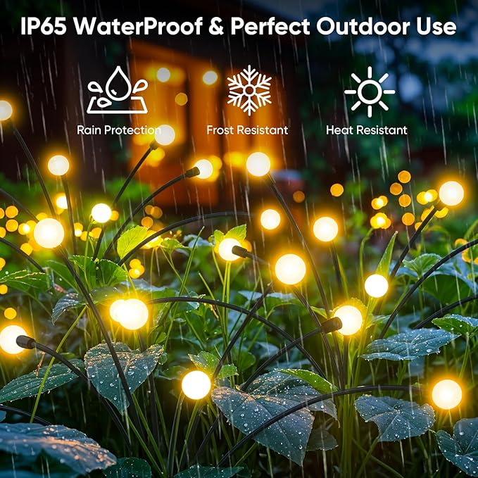 Outdoor Solar Garden Lights: 4 Pack 32 LED Firefly Solar Powered Lamps - Image 3