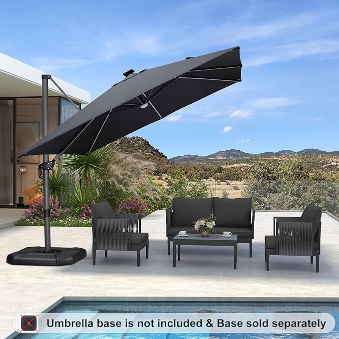 PURPLE LEAF 10 Feet Patio Umbrella Outdoor Cantilever Solar Powered LED Square - Image 2