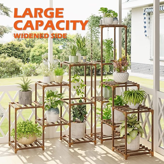 Bamworld Plant Stand Indoor Corner Plant Shelf Outdoor Flower Shelves Wooden - Image 3