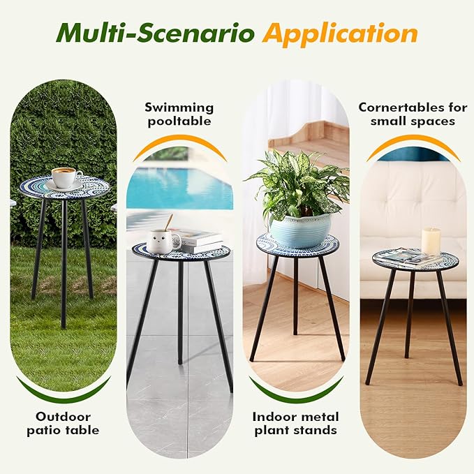 1 Pack Metal Outdoor Side Table Small Outside Round End Table - Image 6