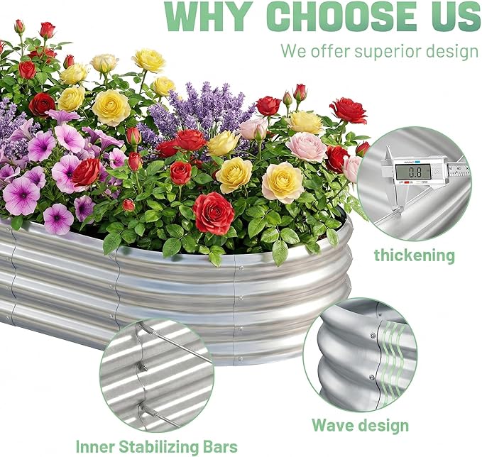 AHEONLAR 3 Pack 6×3×1ft Galvanized Raised Garden Beds, Oval Metal Garden Bed - Image 3