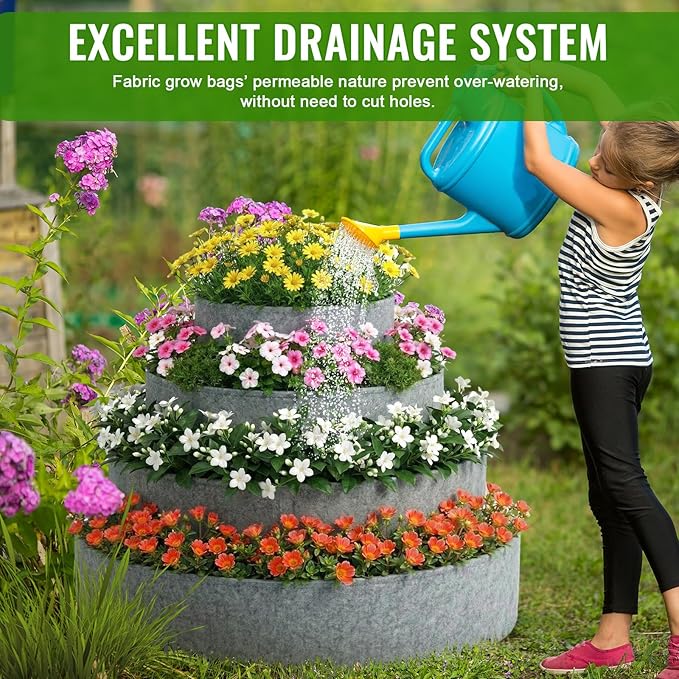 4 Pcs Plant Grow Bags 4 Tiered Strawberry Planter Tower Fabric Raised Garden - Image 5