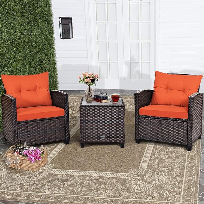 Tangkula 3 Pieces Patio Furniture Set, PE Rattan Wicker 3 Pcs Outdoor Sofa Set - Image 8