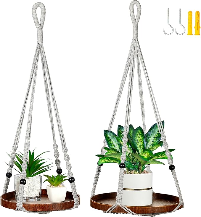 2 Pack Macrame Plant Hanger | Plant Hanger Indoor, Hanging Planter Shelf | by Shineloha