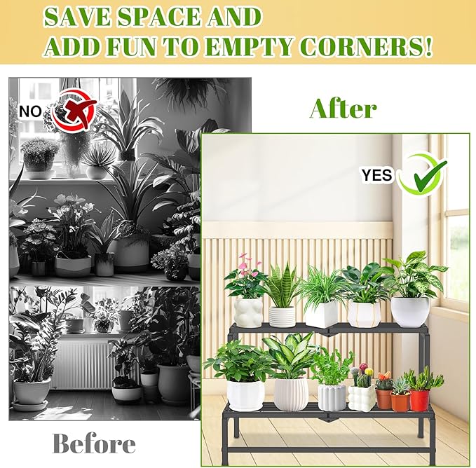 2 Tier Plant Stand Indoor Outdoor, Heavy Duty Metal Tall Plant Shelf - Image 4