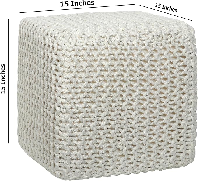COTTON CRAFT Braided Cube Pouf - Image 3