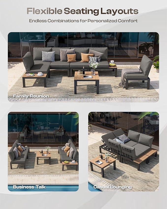 Aluminum Modular Outdoor Patio Furniture Set, 8 Seats Sectional Sofa Set - Image 3