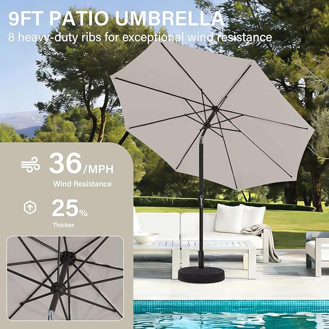 MEWAY 9ft Patio Umbrella Outdoor Table Umbrellas - Image 4