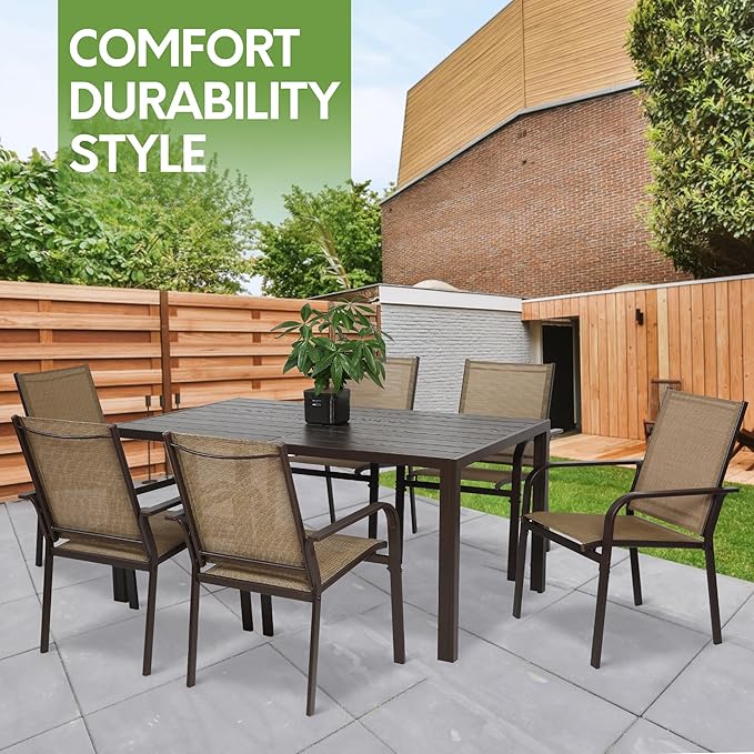 7 Piece Patio Dining Set for 6, 6 Stackable Textilene Chairs and 1 Dining Table - Image 3