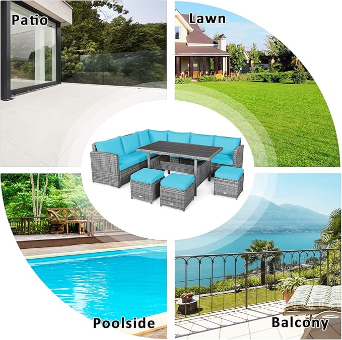 Tangkula 7 Pieces Patio Furniture Set, Outdoor Sectional Rattan Dining Sofa Set - Image 8