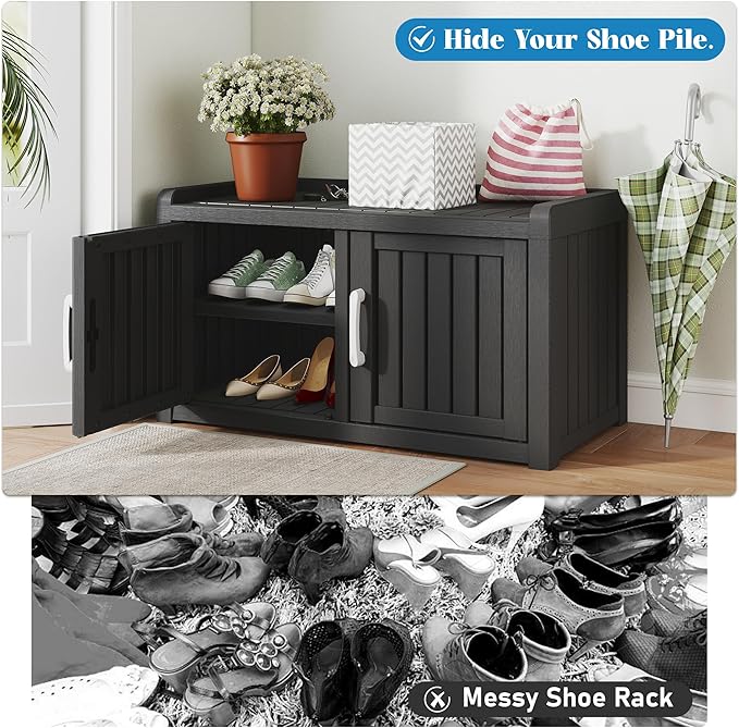 2-Tier Storage Bench, Waterproof UV-Resistant Outdoor Shoe Storage Cabinet - Image 7