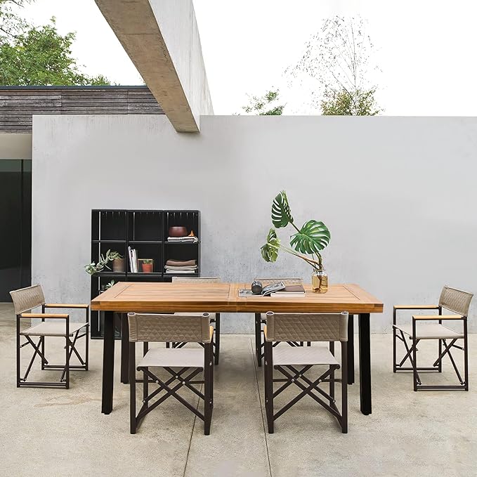 Flamaker Dining Table for 6 Acacia Wood Indoor Outdoor Home Kitchen Table by Flamaker