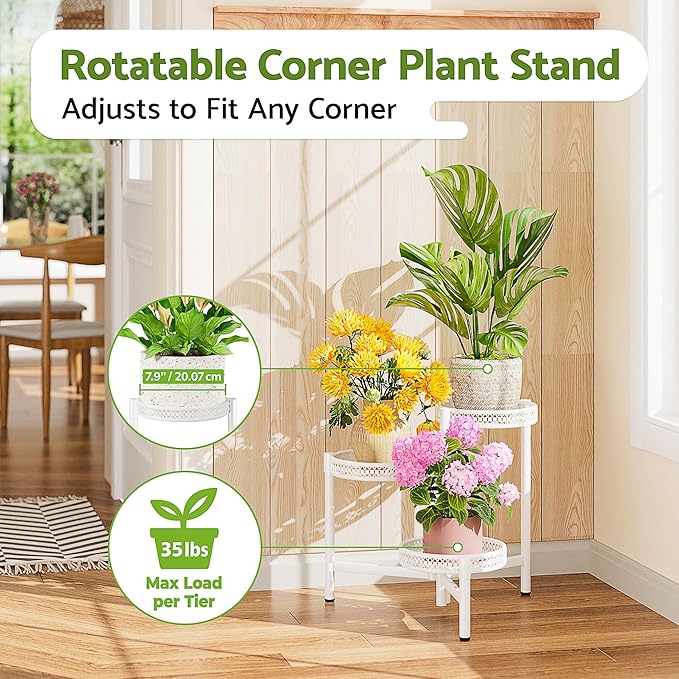 3 Tiered Tall Plant Stand Indoor Outdoor, Metral Plant Shelf - Image 2