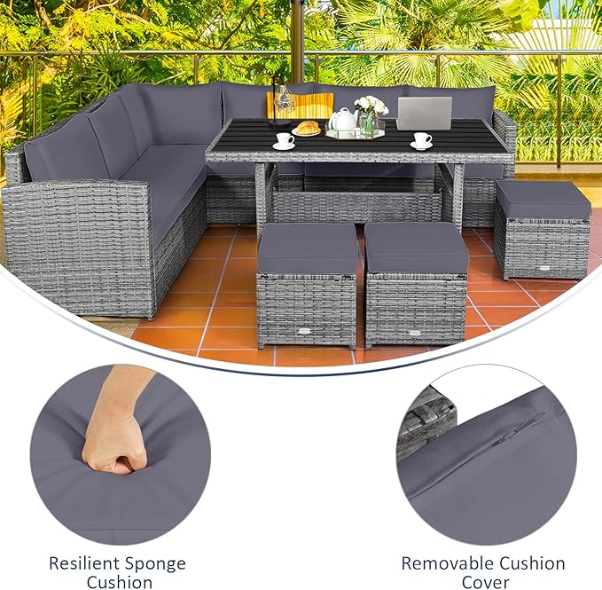 Tangkula 7 Pieces Patio Furniture Set, Outdoor Sectional Rattan Dining Sofa Set - Image 7