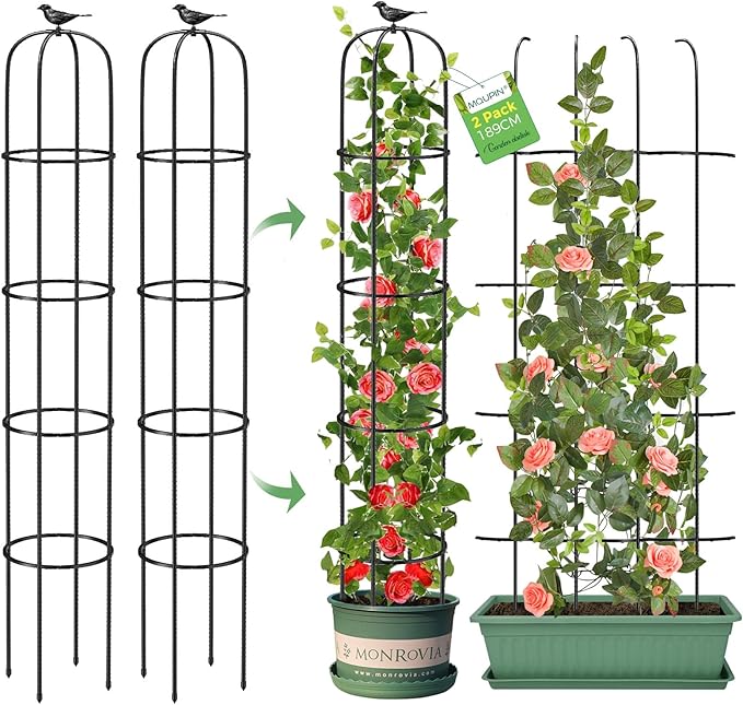 Tower Obelisk Garden Trellis for Climbing Plant，6.2FT/74.4" Rustproof Metal by MQUPIN