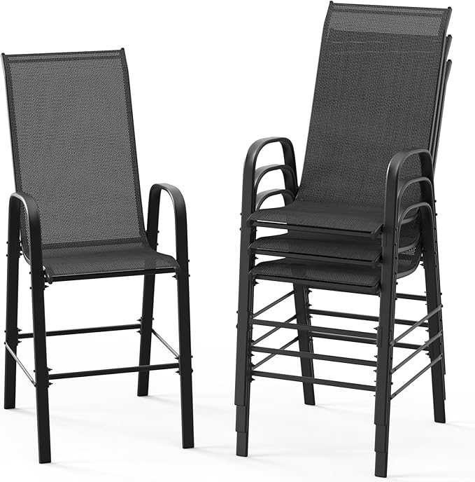VINGLI 4 Pack Stackable Outdoor Bar Chairs – High Back Sling Chairs by VINGLI