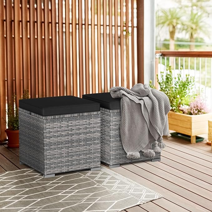 RELAX4LIFE Wicker Outdoor Storage Ottoman - Image 2