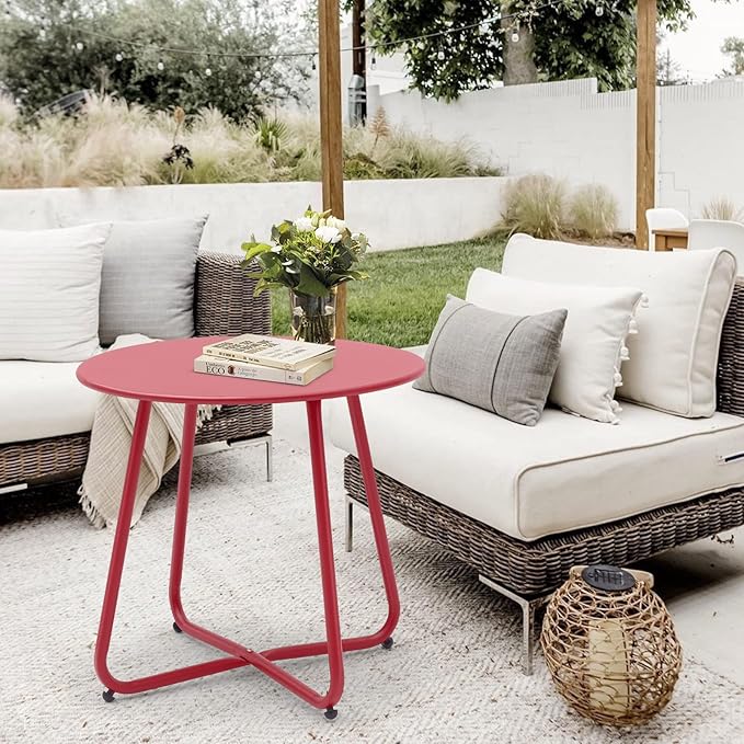 Patio Small Side Table Waterproof Round Metal Steel Weather Resistant Portable - Image 8