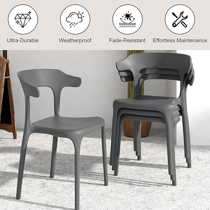 VECELO 4 Pack Plastic Stacking Chairs, Stackable Dining Chairs - Image 5
