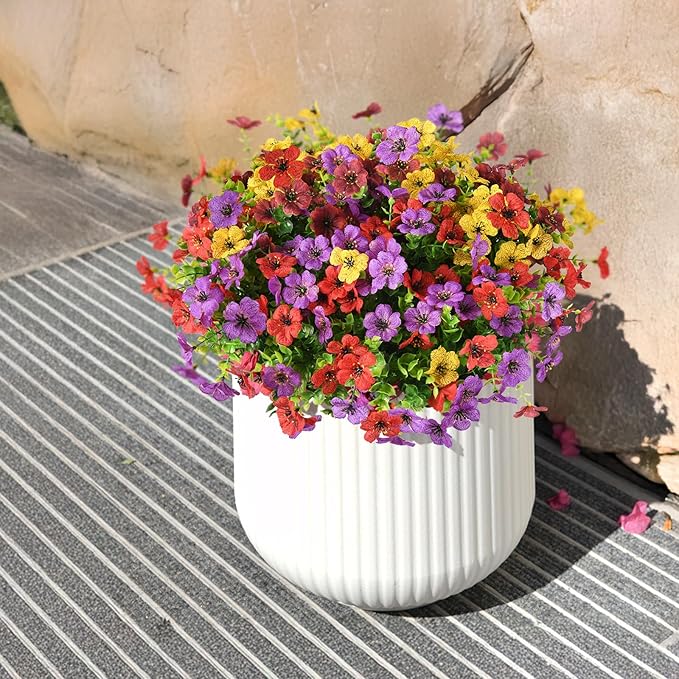 Artificial Flowers Faux Plants Outdoor Fake Flowers Spring Decor, 12 Bundles - Image 4