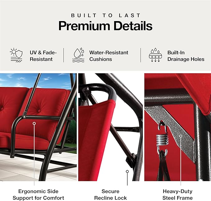 Porch Swing - 3-Seat Patio Outdoor Swing - Image 8