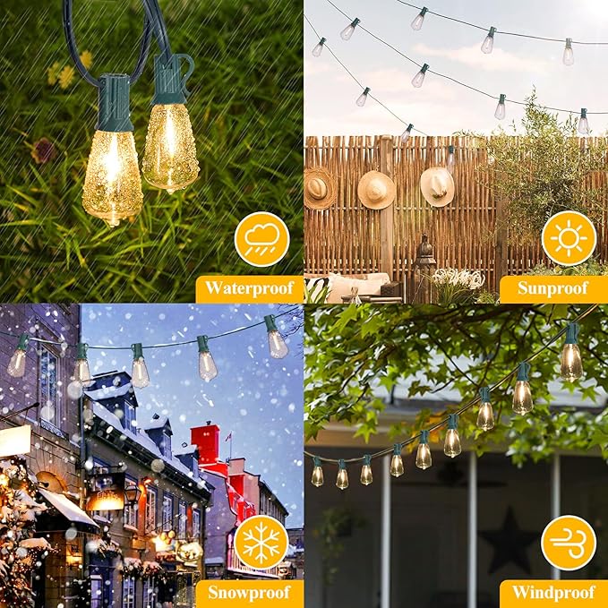Brightever 50FT Outdoor String Lights Waterproof, 2700K Bright LED Patio Lights - Image 5