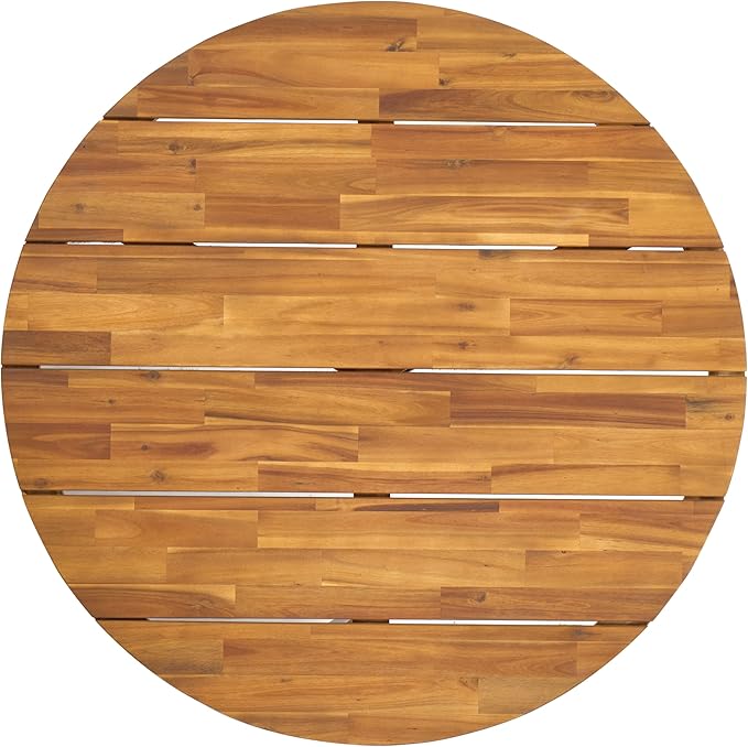 SAFAVIEH Outdoor Collection Leo Natural/Black Solid Wood Round Coffee Table - Image 5