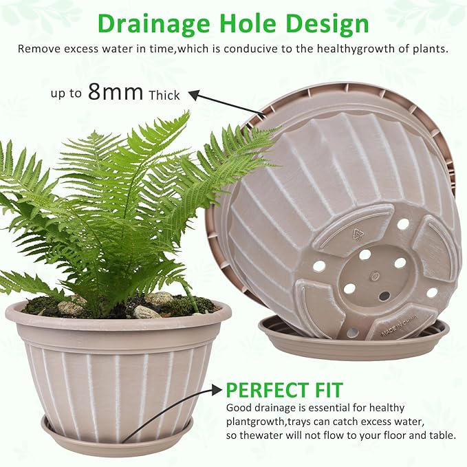 FGstyle 10 Inch Plants Pot, 4 Pack Flower Pots, Planters Pot - Image 3