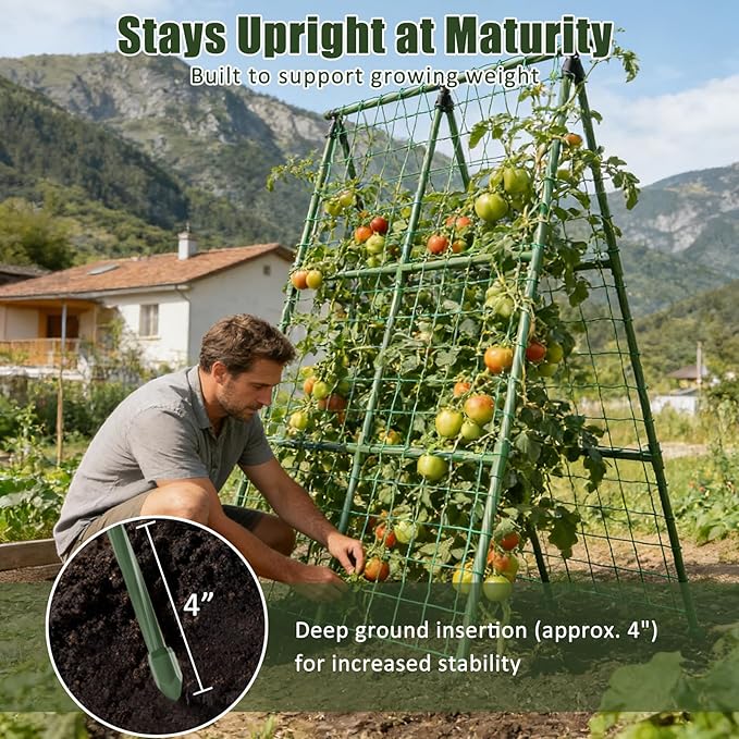 Miory Cucumber Trellis for Raised Beds, 2 Pack 32x48" A-Frame Garden Trellis - Image 4