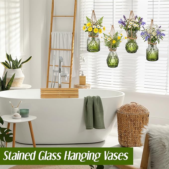 4 Pcs Stained Glass Hanging Vases Hanging Glass Planters Small Plant Terrarium - Image 3