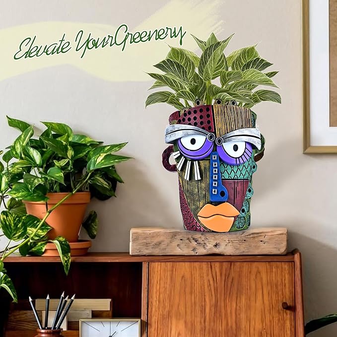 Abstract Face Planter Pots for Plants, Hand-Painted Colorful Flower Pots - Image 6