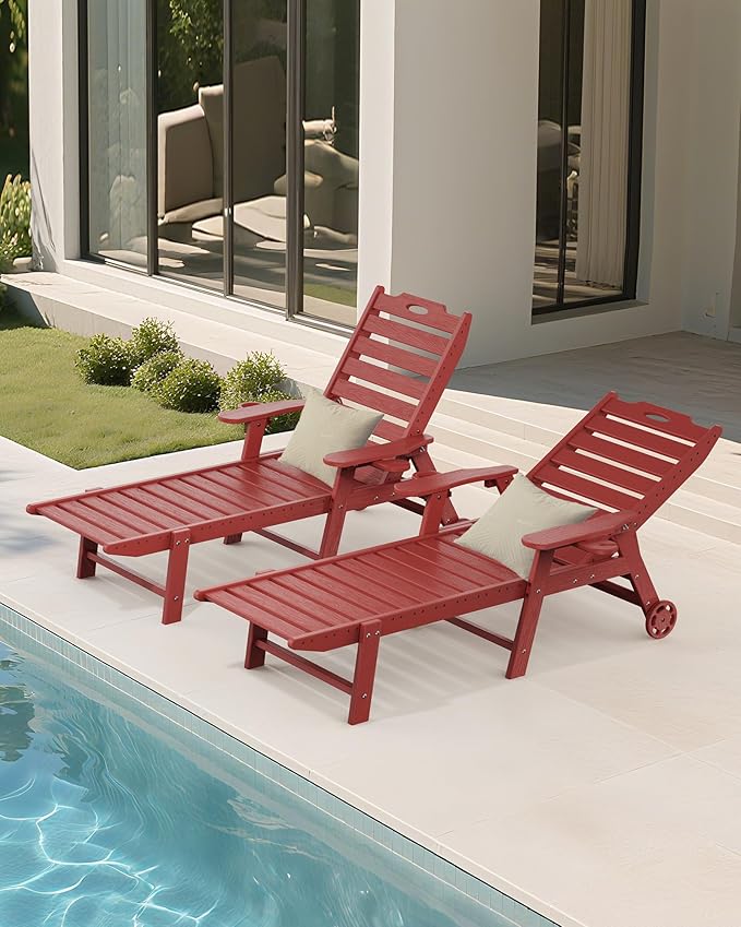 Carauci Lounge Chair Outdoor Set of 2, HDPE Chaise Lounge - Image 2