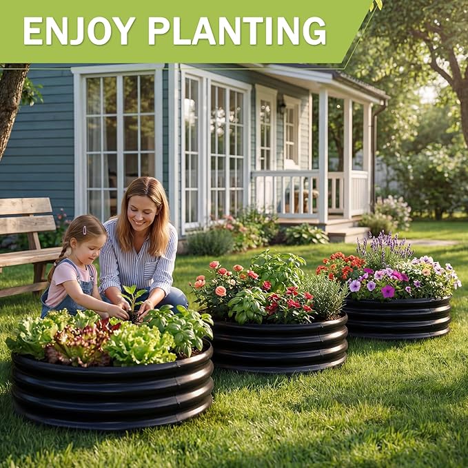 AHEONLAR 3 Pack 2x2x1 ft Round Galvanized Raised Garden Bed Kit Round Metal - Image 5