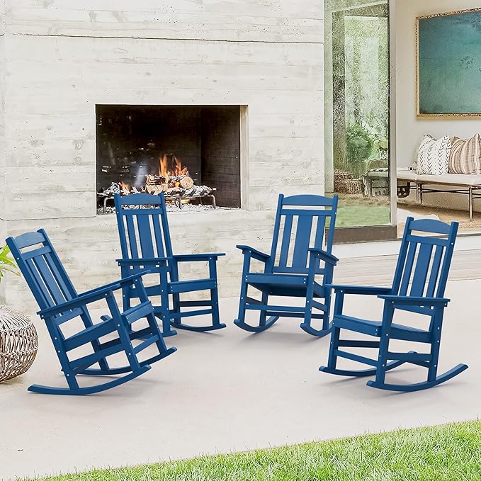 LUE BONA Outdoor Rocking Chairs Set of 4, Weather Resistant HDPS Poly Rocker by LUEBONA
