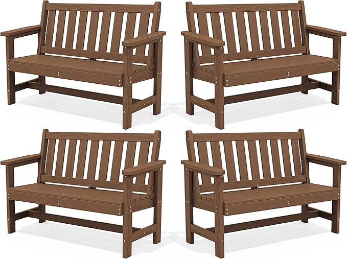 SERWALL Outdoor Bench, HDPE Outdoor Benches Weatherproof, 2-Person Garden Bench by SERWALL