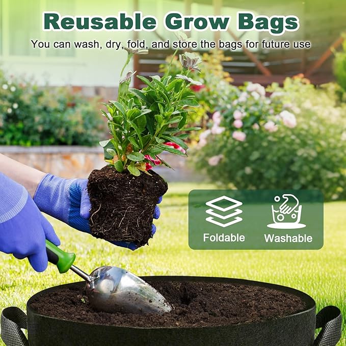 5 Pack 10 Gallon Thickened Grow Bags, Aeration Nonwoven Fabric Planting Bags - Image 8
