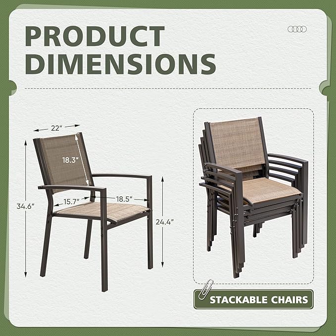 Flamaker Patio Chairs Textilene Outdoor Chairs Set of 6 Stackable Dining Chair - Image 3