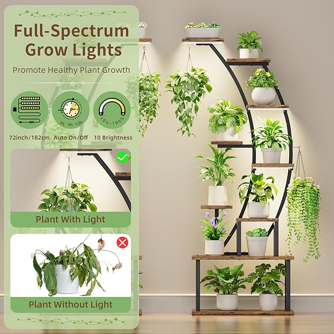 Plant Stand Indoor with Grow Lights, 9 Tiered Metal Plant Shelf, Large Plant - Image 3