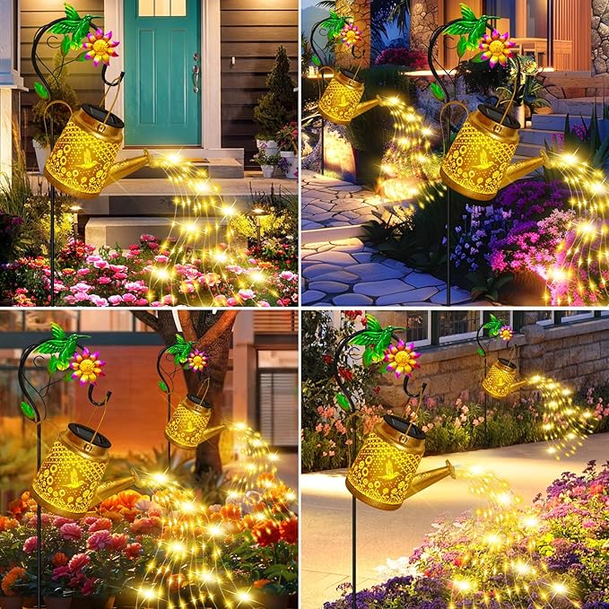 Hummingbird Solar Watering Can Lights, Outdoor Waterproof Garden Lanterns - Image 2