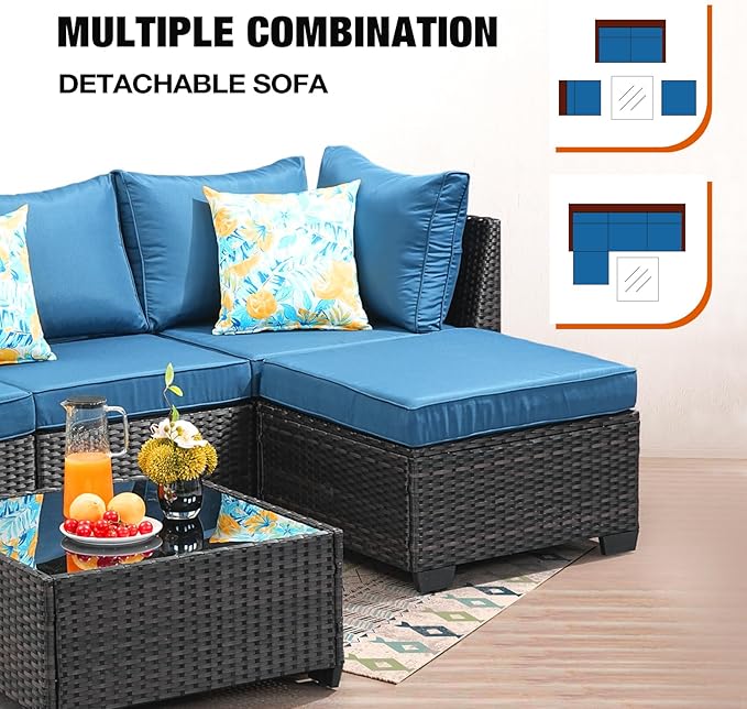 5 Pieces Patio Furniture Set All-Weather Outdoor Wicker Sectional Conversation - Image 6