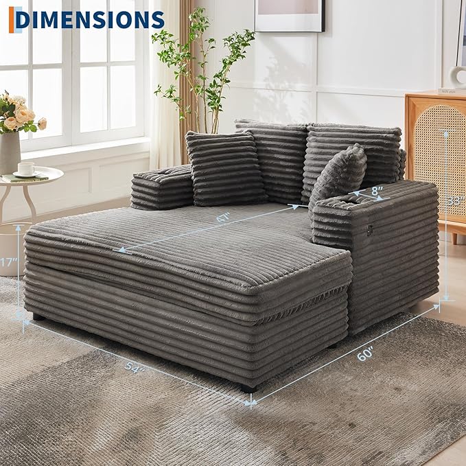 GarveeHome 60-inch Oversized Chaise Lounge Chair Indoor, Comfy Corduroy Lounge - Image 2