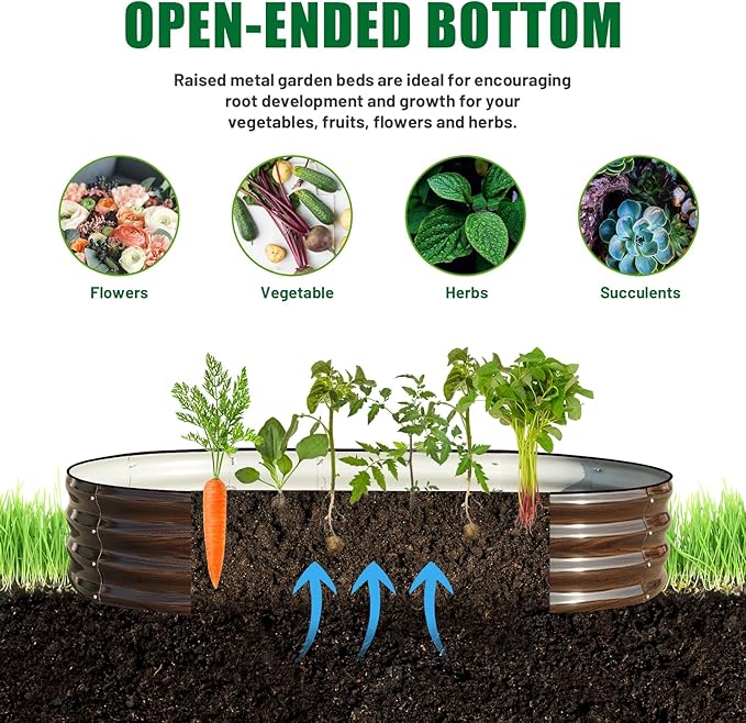 SnugNiture 2 Pcs 6x3x1ft Raised Garden Bed Kit, Outdoor Oval Metal Garden - Image 4