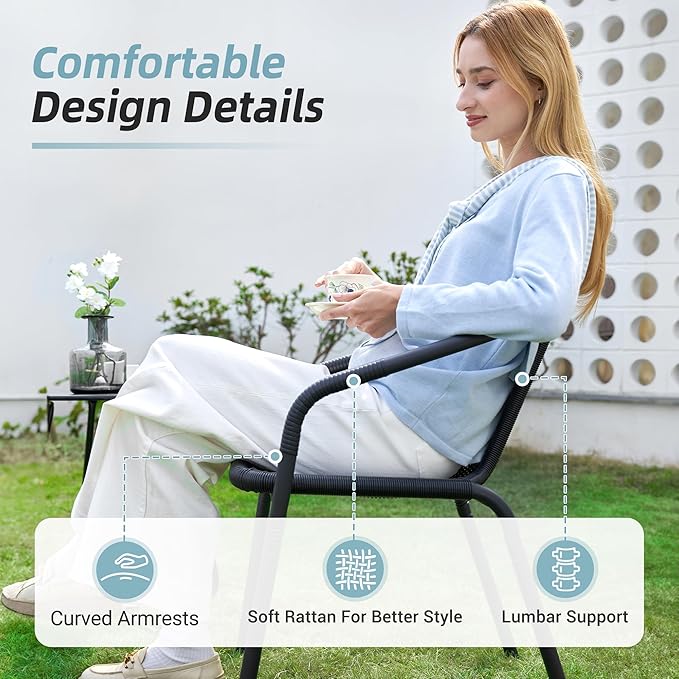 Amopatio Outdoor Dining Chairs Set of 4, Stackable Patio Chairs, Rattan Wicker - Image 4