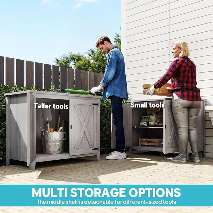 Outsunny Wood Garden Shed, Compact Outdoor Storage Cabinet Potting Shed - Image 3