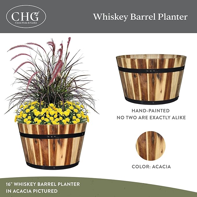 Classic Home and Garden Outdoor Whiskey Resin Flower Pot Barrel Planter - Image 2
