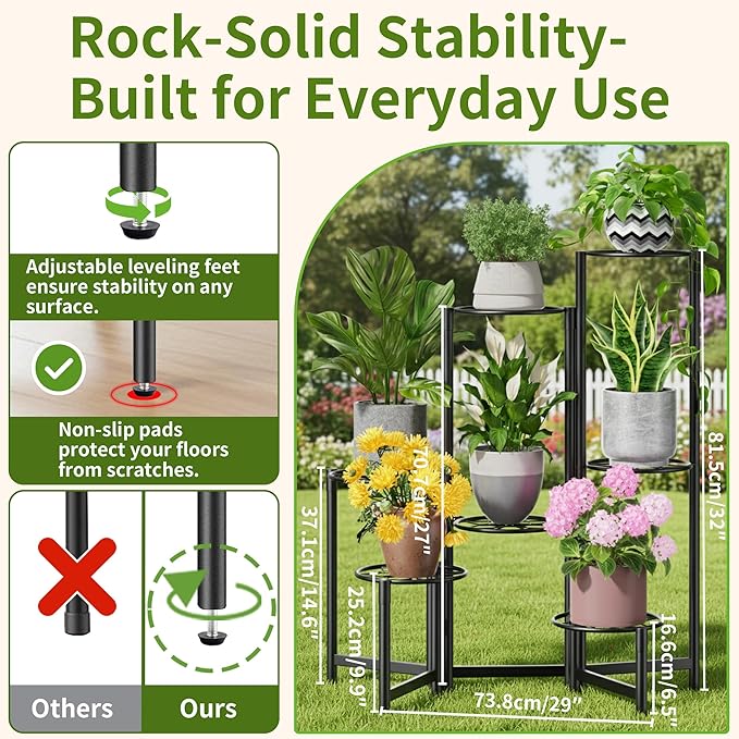 7 Tier Metal Patio Plant Stand Outdoor, Heavy Duty Flower Stands - Image 3