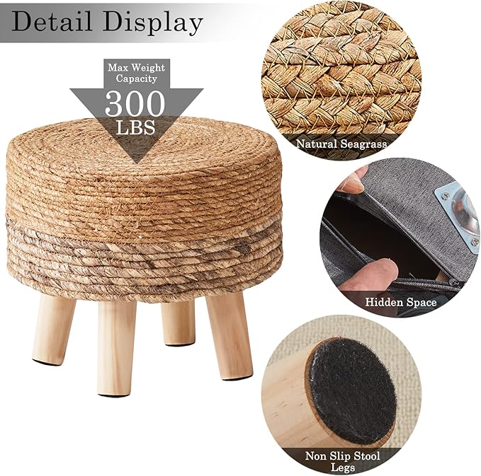 Cpintltr Ottoman Outdoor Sea Grass Stool Poufs Hand Woven Round Foot Stool - Image 5