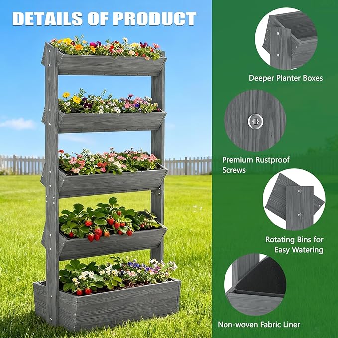 Wooden Vertical Raised Garden Bed, 5 Tier Garden Planters Raised Beds - Image 8