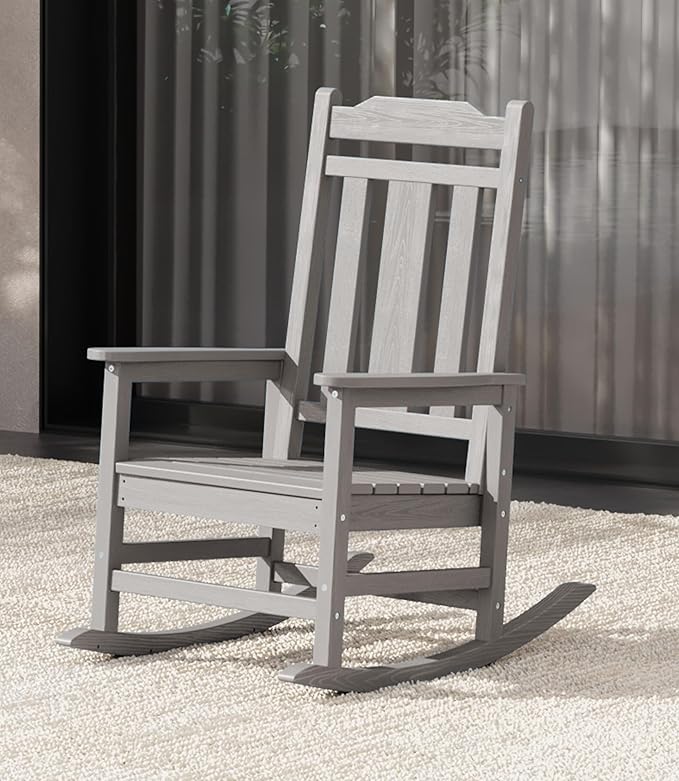 SERWALL Oversized Rocking Chair Outdoor, HDPE Outdoor Rocking Chair, Space Gray by SERWALL