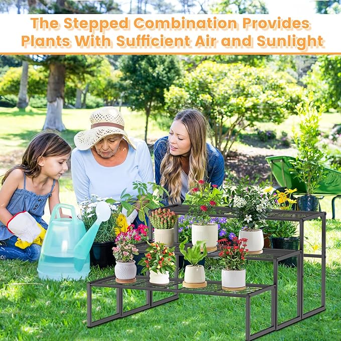 3 Tier Metal Plant Stand Indoor Outdoor, Potted Multiple Flower Pot Holder Rack - Image 8